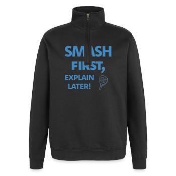 Smash First Explain Later Padel - Quarter-Zip-Sweatshirt - Schwarz - Vorne - AI Model Female 172 light (172cm) & AI Model Male 178 dark (178cm)
