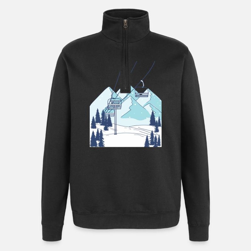Skilift Berg Winterlandschaft - Quarter-Zip-Sweatshirt - Schwarz