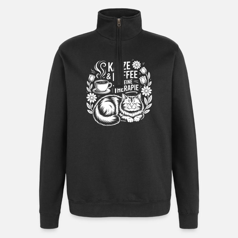 Chat et café Ma thérapie - Sweat à zip 1/4 - noir