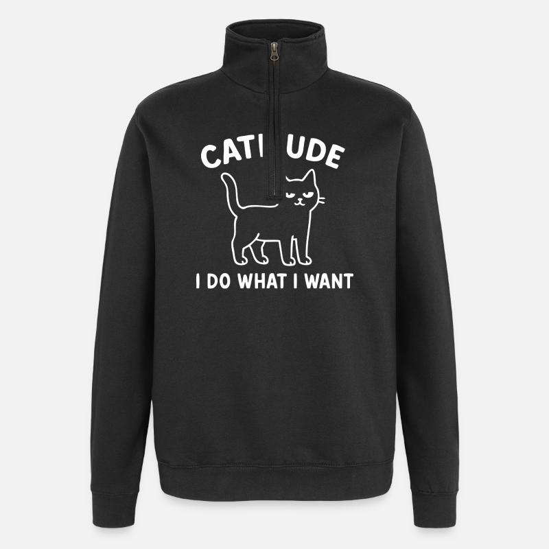 Catitude Cat Saying - Quarter-Zip Sweatshirt - black