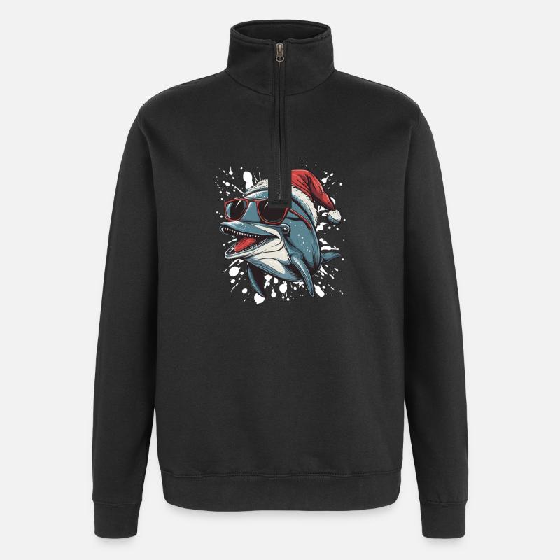 Dauphin Noël Drôle - Sweat à zip 1/4 - noir