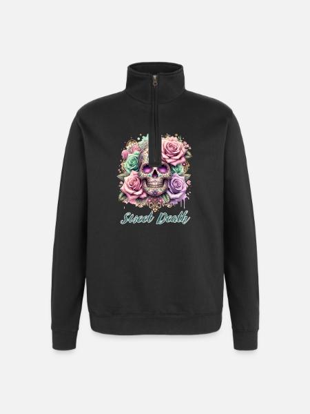 Flowers Skull Beauty Bloom - Quarter-Zip Sweatshirt - black