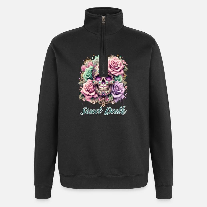 Fleurs Crâne Beauté Floraison - Sweat à zip 1/4 - noir