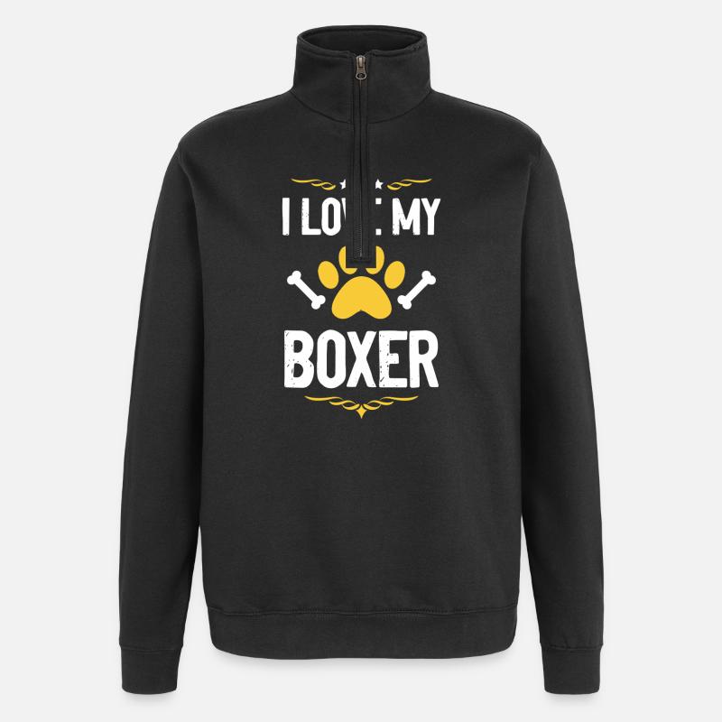 J’adore mon boxer - Sweat à zip 1/4 - noir