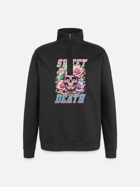 Fleurs Crâne Beauté Floraison - Sweat à zip 1/4 - noir