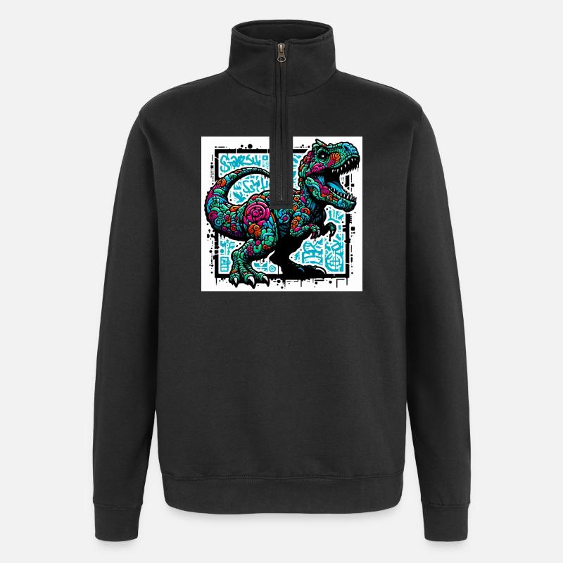dinosaure - Sweat à zip 1/4 - noir