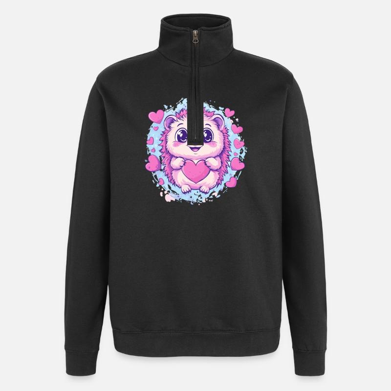 Hérisson câlin avec cœur - Sweat à zip 1/4 - noir