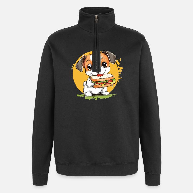 Petit chien dégustant un hamburger - Sweat à zip 1/4 - noir
