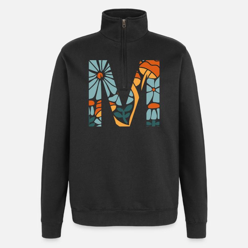 Lettre m fleurs groovy idée cadeau  - Sweat à zip 1/4 - noir