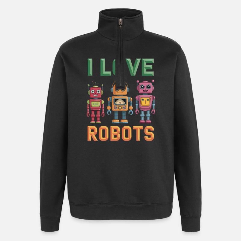 Robot rétro - Sweat à zip 1/4 - noir