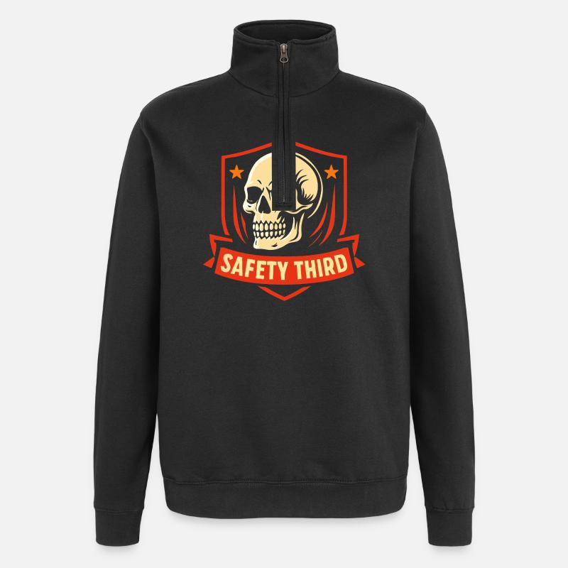 Sicherheit Dritte Abzeichen Schädel Safety Third - Quarter-Zip-Sweatshirt - Schwarz
