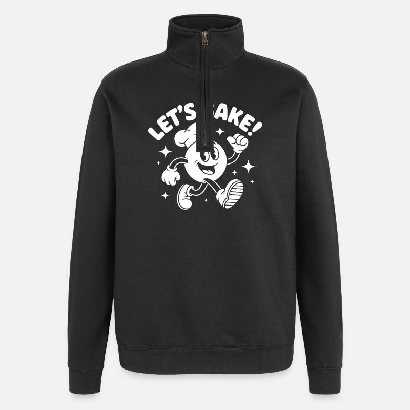 Let's Bake Cartoon Motif - Quarter-Zip Sweatshirt - black