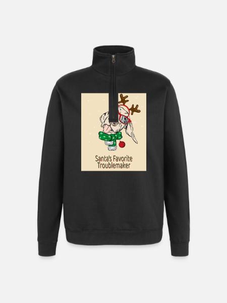 Santa's Favorite Troublemaker – Funny Dog - Quarter-Zip Sweatshirt - black