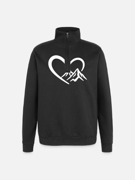 Berge - Berglandschaft Panorama mit Herz - Quarter-Zip-Sweatshirt - Schwarz