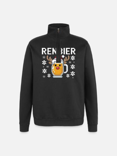 Weihnachtsbier Rentierbecher - Quarter-Zip-Sweatshirt - Schwarz