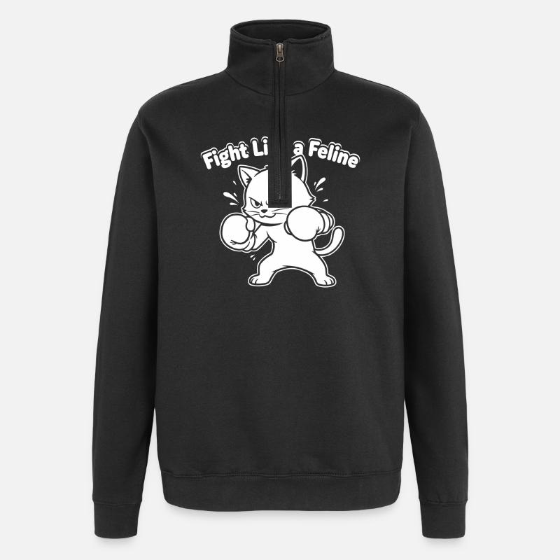 Kämpfe wie eine Katze - Quarter-Zip-Sweatshirt - Schwarz