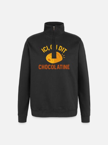 Here we say chocolatine - Quarter-Zip Sweatshirt - black
