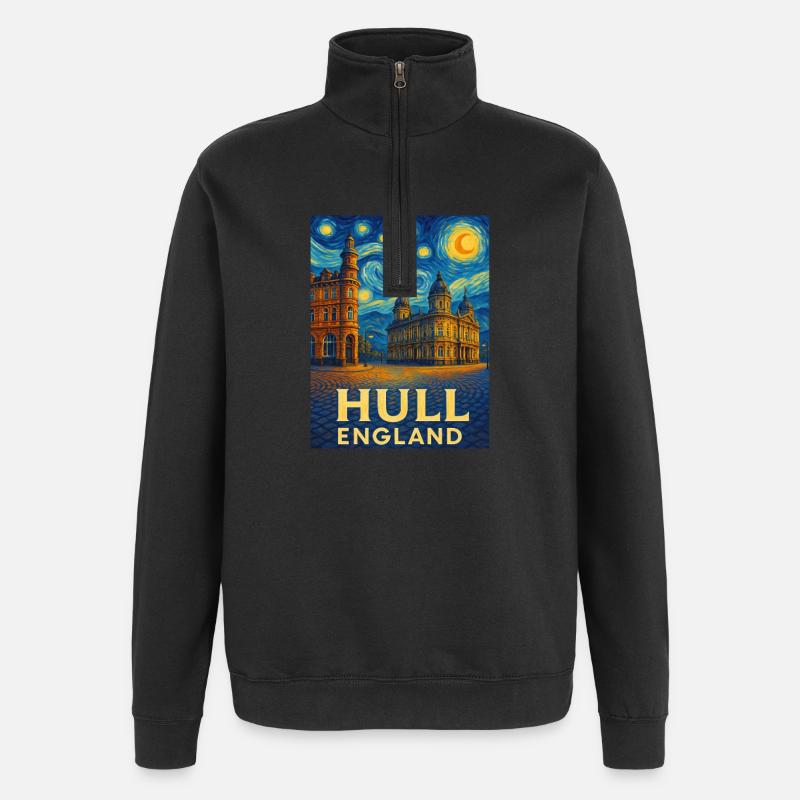 Hull, Angleterre - Sweat à zip 1/4 - noir