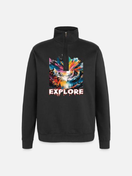 Colourful landscape with 'Explore' print - Quarter-Zip Sweatshirt - black