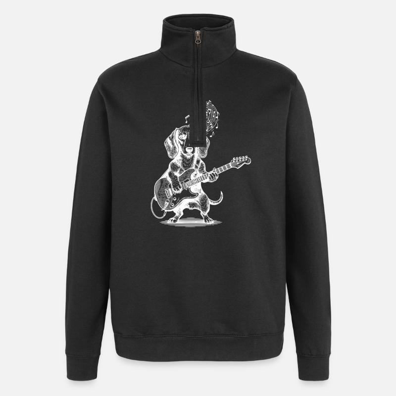 Dachshund Guitar Playing Dog - Quarter-Zip Sweatshirt - black