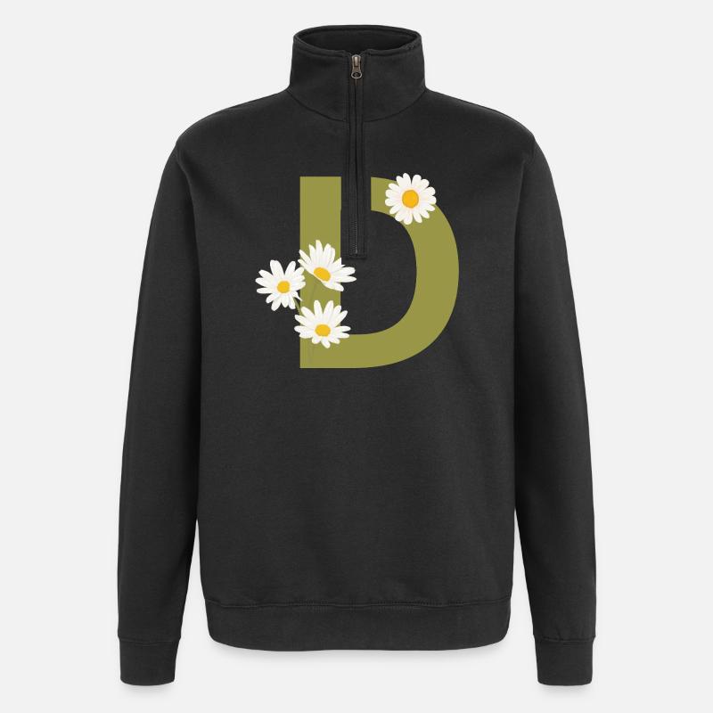 Buchstabe d Grüne Gänseblümchen - Quarter-Zip-Sweatshirt - Schwarz