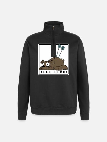 Lustiges Darts Comic Motiv. BEAR DOWN ! - Quarter-Zip-Sweatshirt - Schwarz