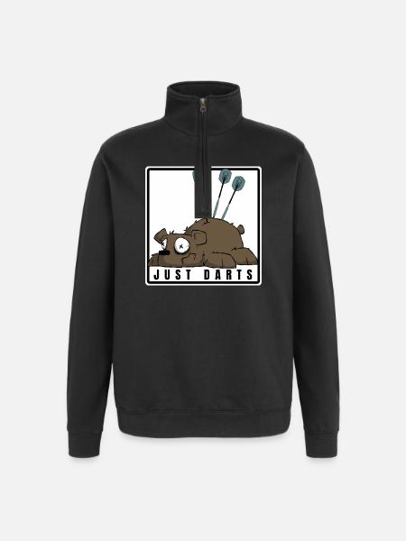 Funny darts comic motif. JUST DARTS - Quarter-Zip Sweatshirt - black