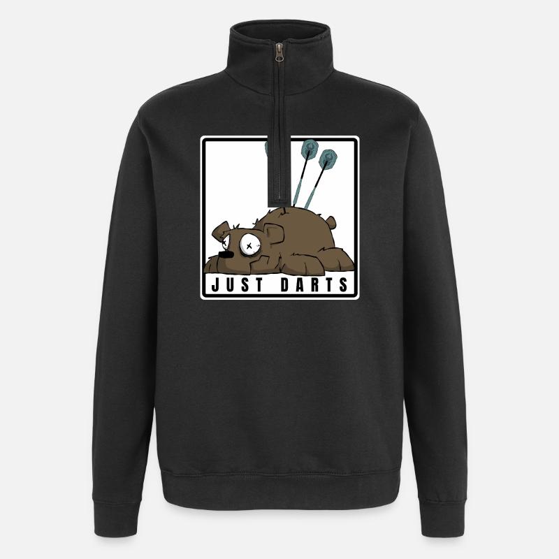 Lustiges Darts Comic Motiv. JUST DARTS - Quarter-Zip-Sweatshirt - Schwarz
