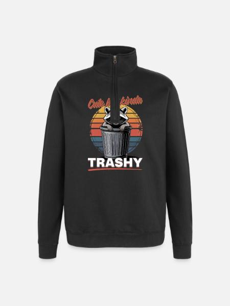 Funny Raccoon - Quarter-Zip-Sweatshirt - Schwarz