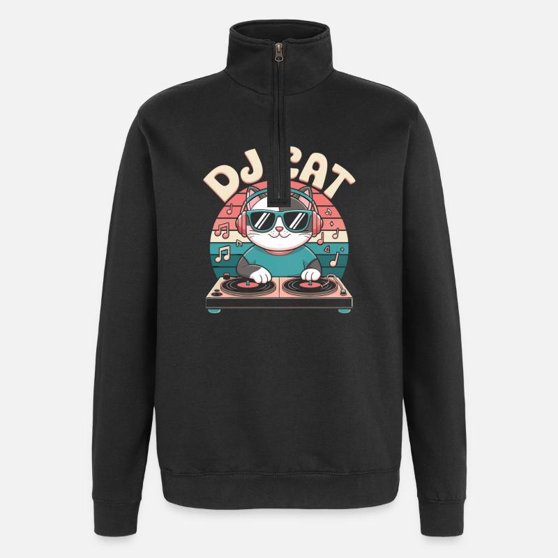 Lustige DJ Katze - Quarter-Zip-Sweatshirt - Schwarz