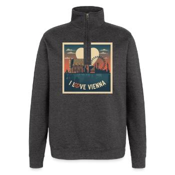 Cathédrale Saint-Étienne de l’amour de Vienne - Sweat à zip 1/4 - charbon - Devant - AI Model Female 172 light (172cm) & AI Model Male 178 dark (178cm)