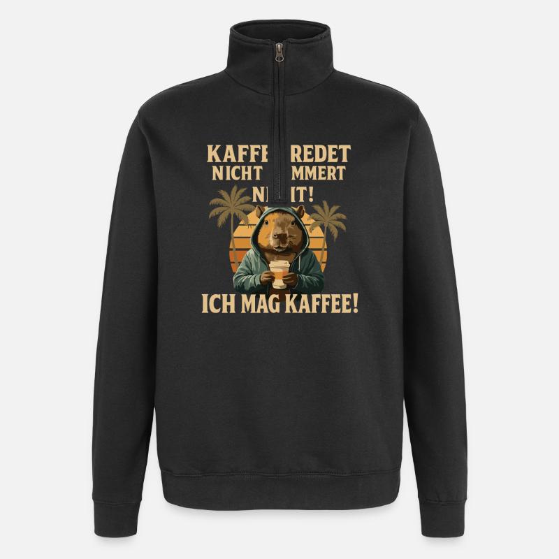 Capybara Kaffee Spruch Retro - Quarter-Zip-Sweatshirt - Schwarz