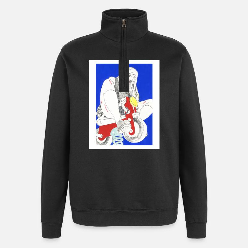 Buntes Manga-Mädchen - Quarter-Zip-Sweatshirt - Schwarz