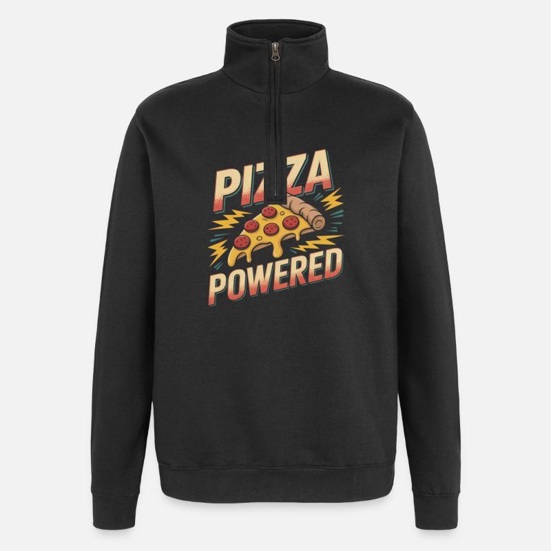Pizza Powered - Retro Pizza - Quarter-Zip-Sweatshirt - Schwarz