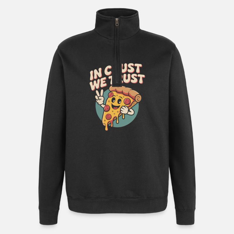 Pizza rétro - Sweat à zip 1/4 - noir