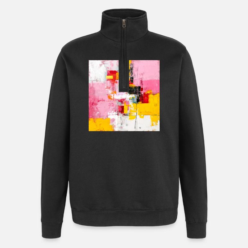 Abstrakte Farbblöcke Pink Gelb - Quarter-Zip-Sweatshirt - Schwarz