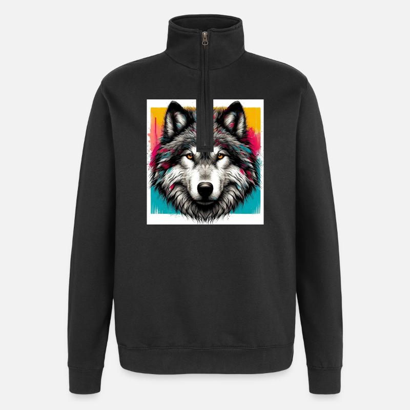 Wolf - Quarter-Zip Sweatshirt - black