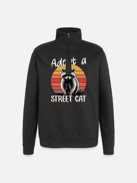 Funny Raccoon - Quarter-Zip-Sweatshirt - Schwarz