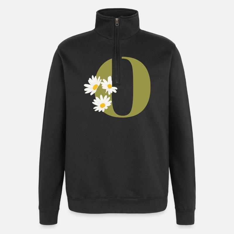 Buchstabe o Grüne Gänseblümchen - Quarter-Zip-Sweatshirt - Schwarz