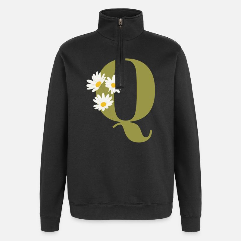Buchstaben q grüne Gänseblümchen - Quarter-Zip-Sweatshirt - Schwarz