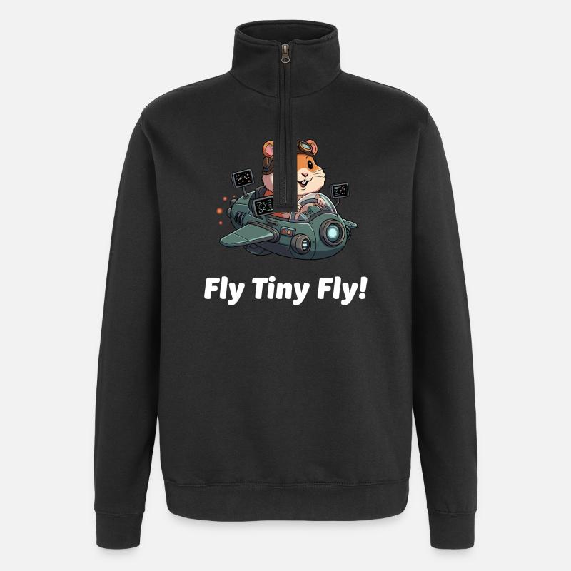 Raketenhamster Weltraumflug - Quarter-Zip-Sweatshirt - Schwarz