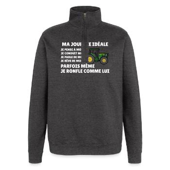 Farm tractor, farmer humor, peasant passion - Quarter-Zip Sweatshirt - charcoal grey - Front - AI Model Female 172 light (172cm) & AI Model Male 178 dark (178cm)