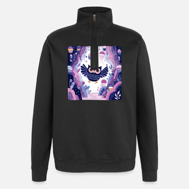 Nachtwald Eulenzauber - Quarter-Zip-Sweatshirt - Schwarz
