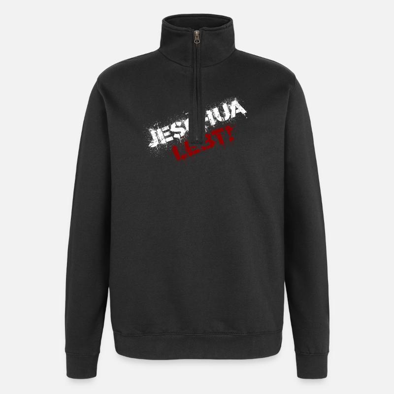 Jeschua lebt weiß-rot - Quarter-Zip-Sweatshirt - Schwarz