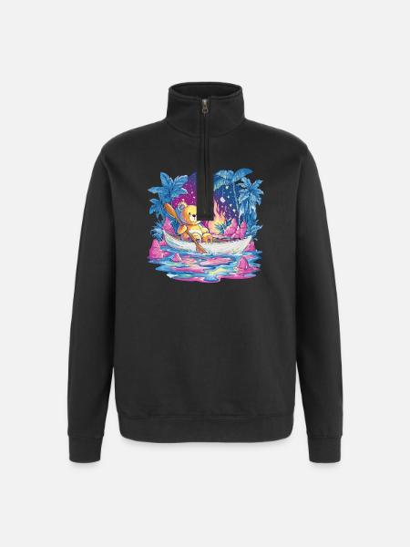 Teddy Boat Dream Under Starry Sky - Quarter-Zip Sweatshirt - black