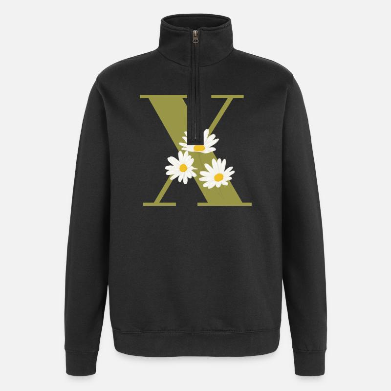 Buchstabe x Grüne Gänseblümchen - Quarter-Zip-Sweatshirt - Schwarz