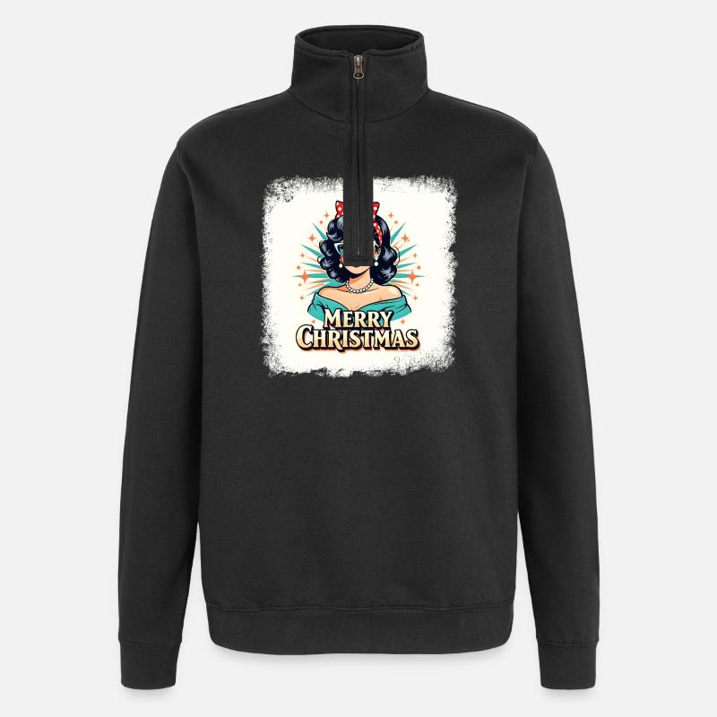 T-shirt pin-up de Noël rétro - Sweat à zip 1/4 - noir