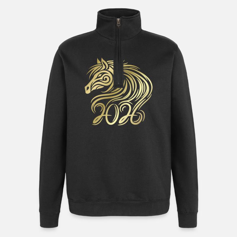 Nouvel an chinois du cheval 2026 - Sweat à zip 1/4 - noir