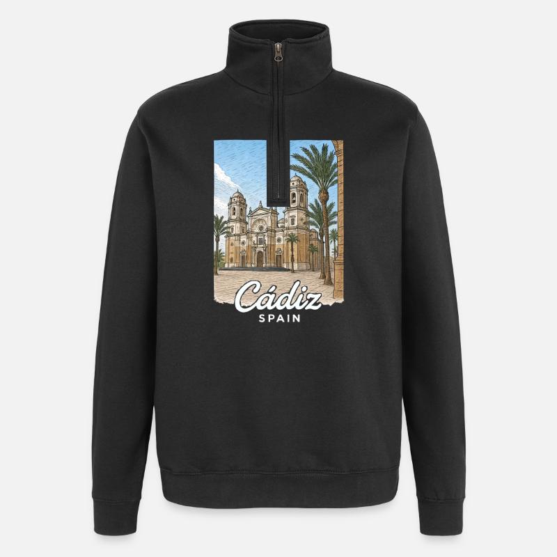 Cadix, Espagne - Sweat à zip 1/4 - noir