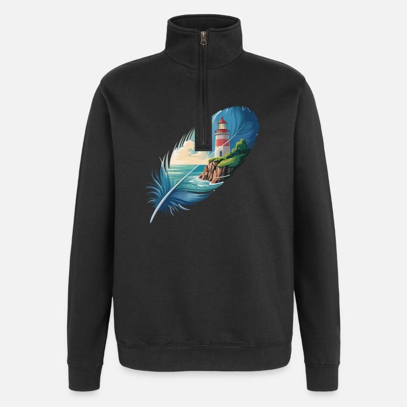 Leuchtturm in Feder Landschaft Malerei - Quarter-Zip-Sweatshirt - Schwarz